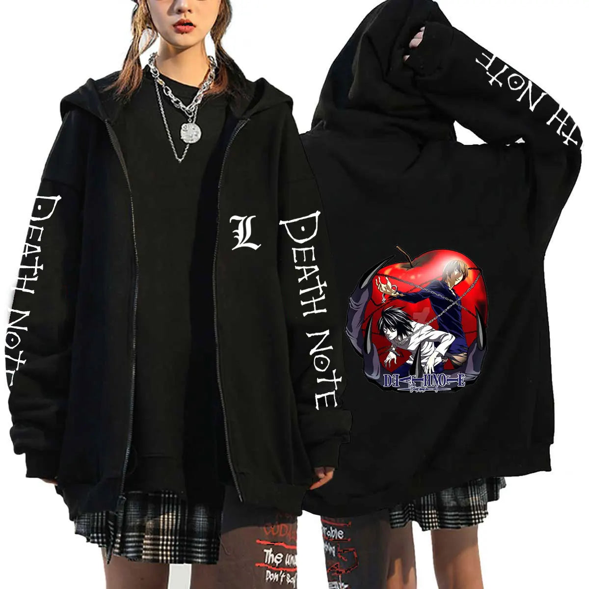 Men And Women Death Note Zip Up Hoodies Harajuku Unisex Zipper Jacket Hoody Sleeve Light Print Ryuk And Yagami Classic Simple