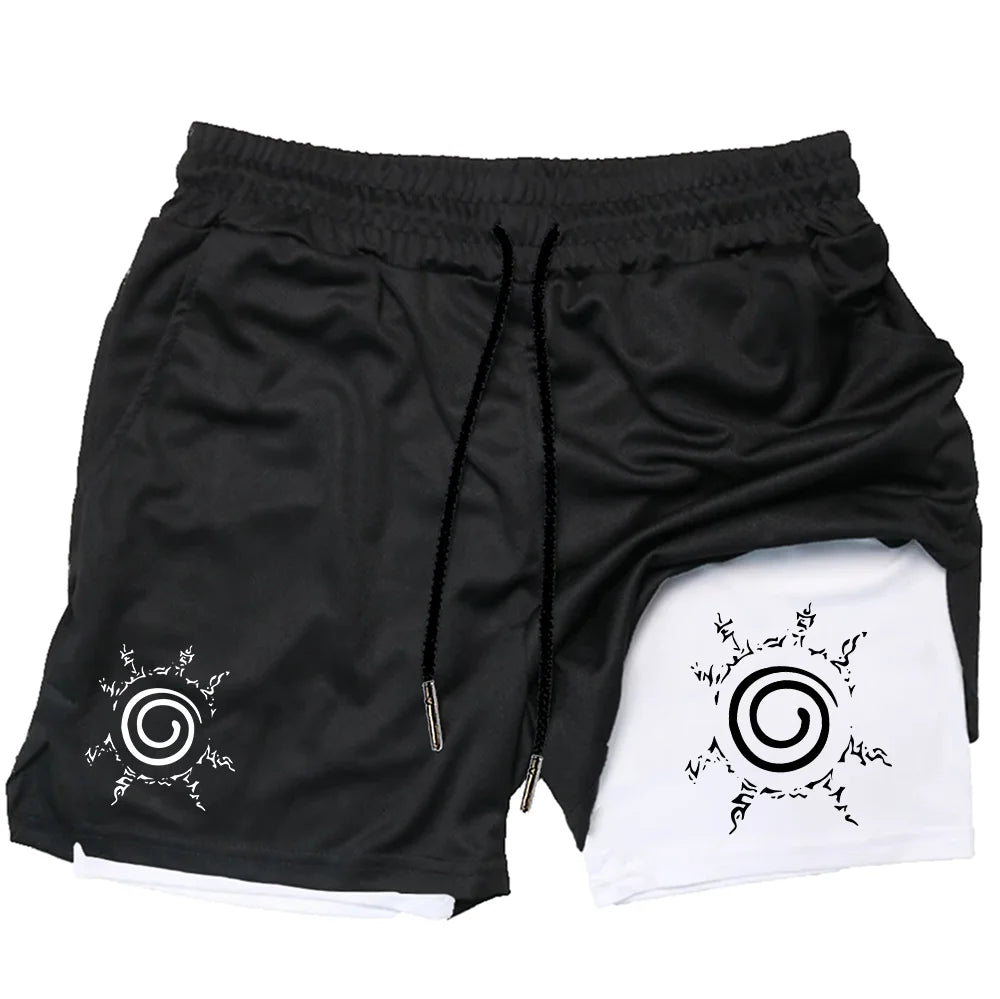 Naruto Anime Mens Gym Quick-Drying Jogging Shorts Fitness Workout Running 2 in 1 Short Pants Men Sports Bodybuilding Sweatpants
