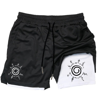 Naruto Anime Mens Gym Quick-Drying Jogging Shorts Fitness Workout Running 2 in 1 Short Pants Men Sports Bodybuilding Sweatpants