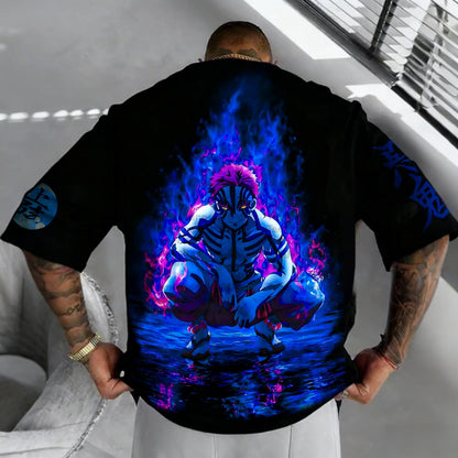 Demon Slayer Men's and Women's T-shirt Summer New Akaza Anime Printed Harajuku Plus Size Trend Y2K Casual Loose Parent Child Top