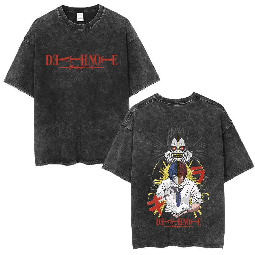 Washed Vintage Anime Death Note Ryuk T Shirts Men Women Fashion Oversized Crewneck T-shirts Men's Cartoon Manga Merch Streetwear