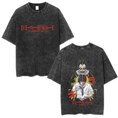 Washed Vintage Anime Death Note Ryuk T Shirts Men Women Fashion Oversized Crewneck T-shirts Men's Cartoon Manga Merch Streetwear