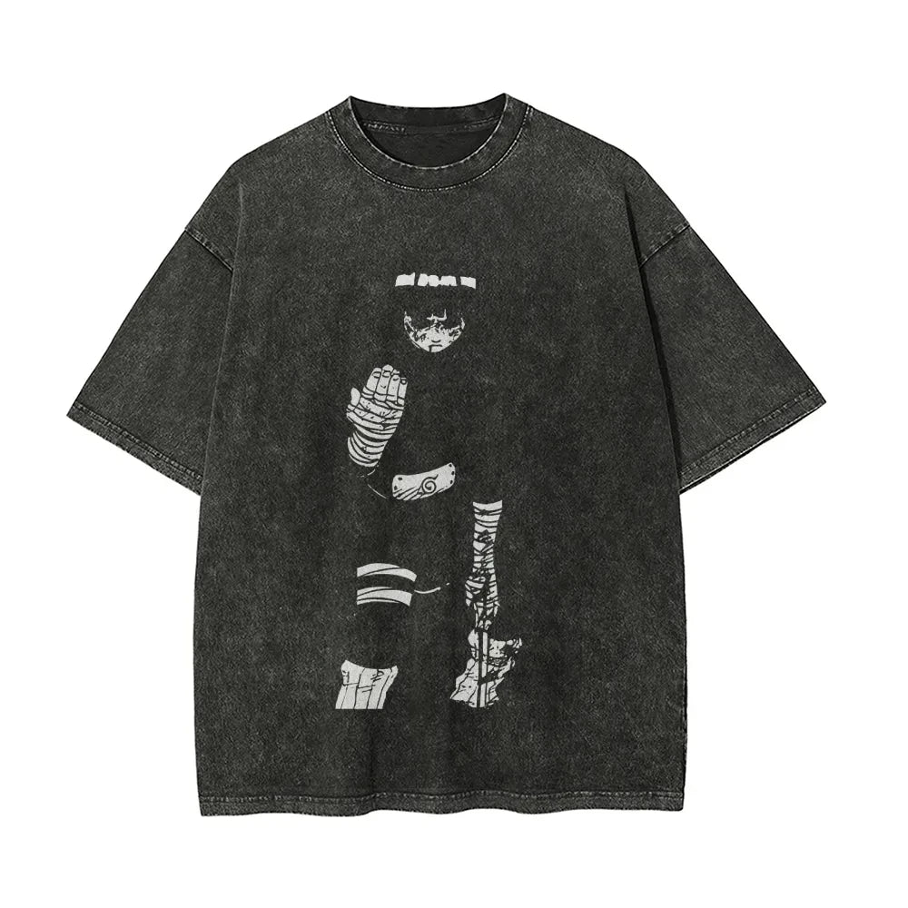 Rock Lee T Shirt Naruto Men Acid Wash Anime Manga Graphic Cotton Streetwear Taijutsu Master Minimalist Retro Vintage Tee
