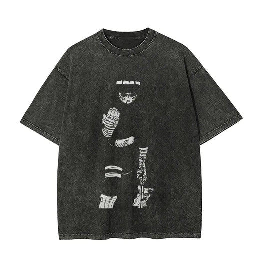 Rock Lee T Shirt Naruto Men Acid Wash Anime Manga Graphic Cotton Streetwear Taijutsu Master Minimalist Retro Vintage Tee