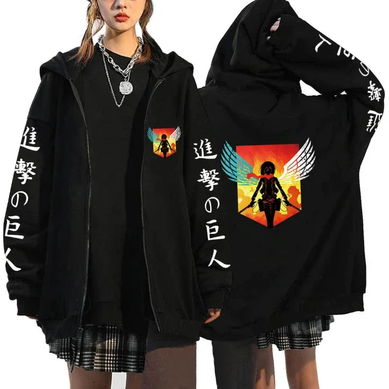 Attack on Titan Trendy Pattern Printed Zipper Hoodie Fashionable Casual Men's and Women's Fleece Versatile Punk Style Hoodie