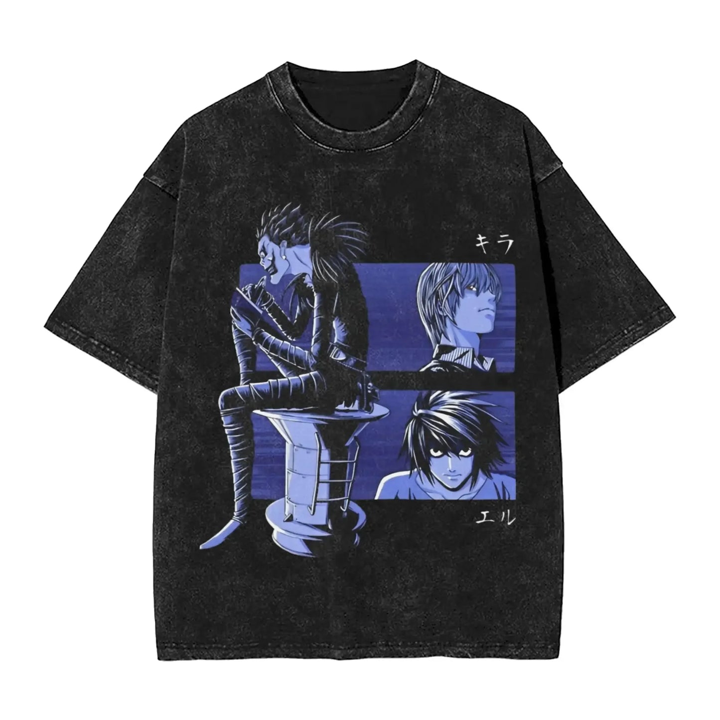 Manga DEATH NOTE T Shirts L Lawliet Graphic Print T-Shirts Washed Oversize Tshirt Short Sleeve Cotton Soft Tee Men Women Clothes