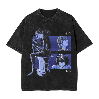 Manga DEATH NOTE T Shirts L Lawliet Graphic Print T-Shirts Washed Oversize Tshirt Short Sleeve Cotton Soft Tee Men Women Clothes