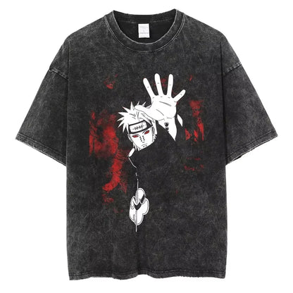Hip Hop Streetwear Japanese Anime Naruto Print T Shirt Vintage Black T-Shirt Harajuku Cotton Casual Tops Men Short Sleeve Tshirt