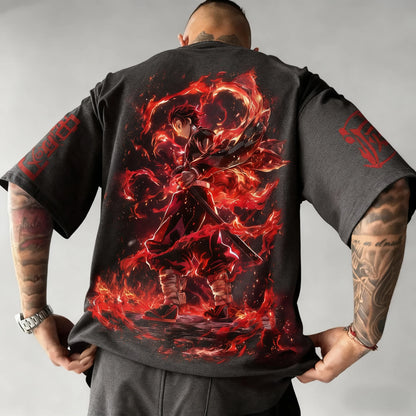 Demon Slayer Anime Co Branded Printed T-shirt Summer New Men's Japanese Harajuku Loose Casual Children's Parent Child Top