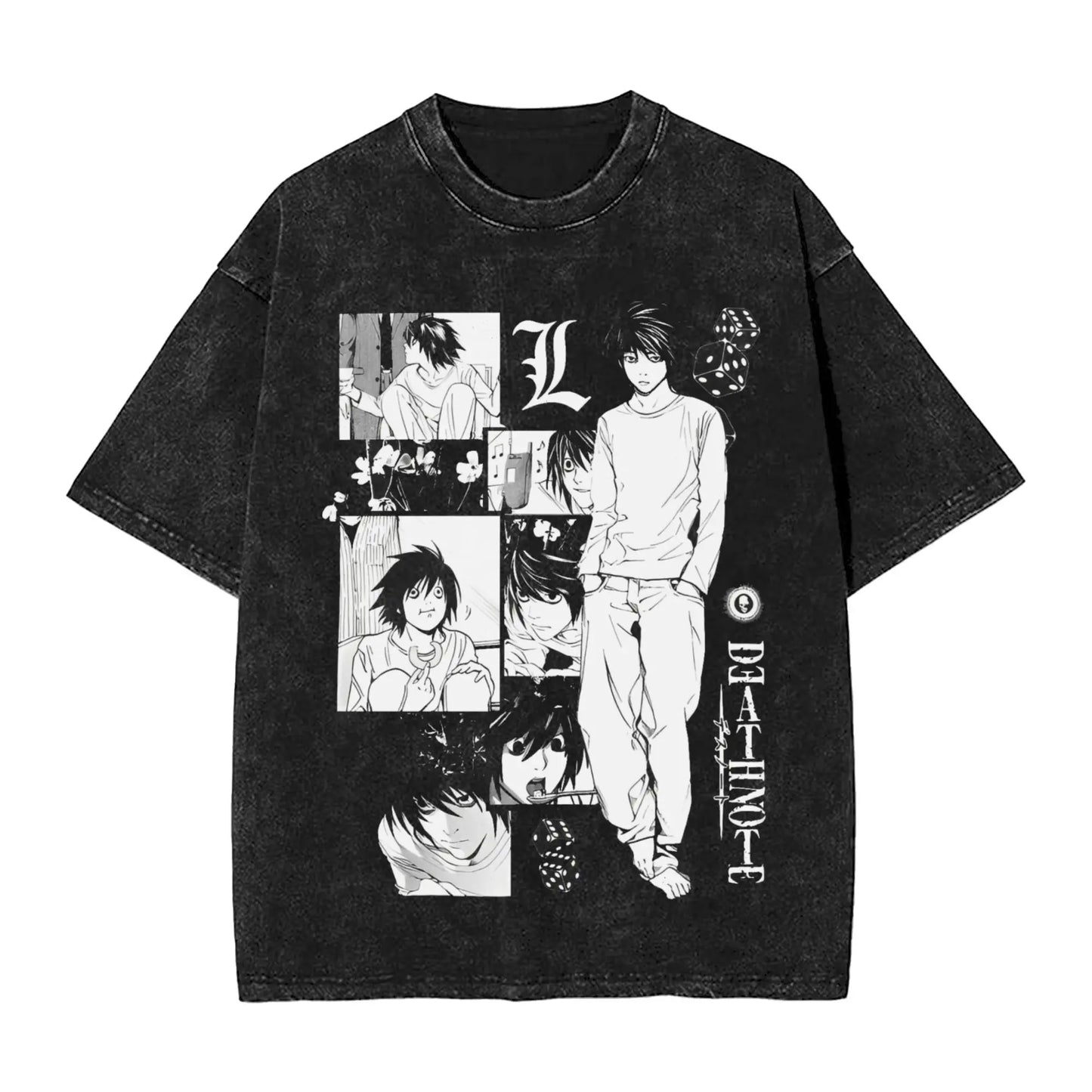 Manga DEATH NOTE T Shirts L Lawliet Graphic Print T-Shirts Washed Oversize Tshirt Short Sleeve Cotton Soft Tee Men Women Clothes