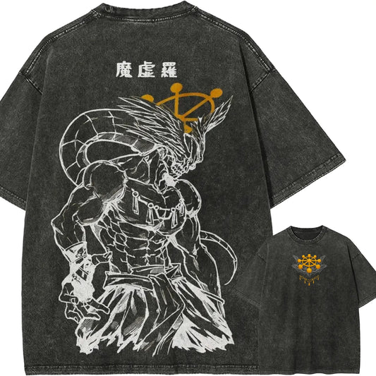 Mahoraga Wheel T-shirt Jujutsu Kaisen Eight-Handled Sword Tee Vintage Washed Oversized Anime Graphic Streetwear Retro Men Tops