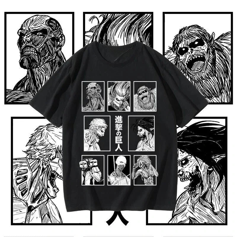 2025 Attack on Titan Short-sleeved T-shirt Men's Eren Mikasa Corporal Levi Co-branded Anime Peripherals Graphic Print T-shirt