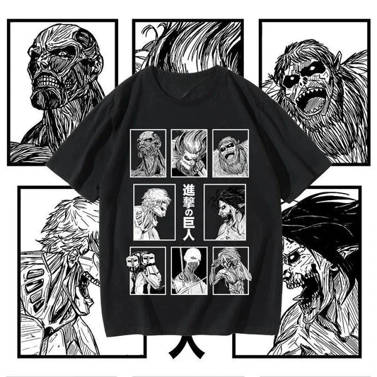 2025 Attack on Titan Short-sleeved T-shirt Men's Eren Mikasa Corporal Levi Co-branded Anime Peripherals Graphic Print T-shirt