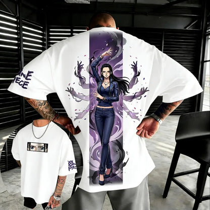 Oversized One Piece Nico Robin Unisex Pure Cotton T-shirt 2026 Summer Harajuku Anime Print Y2K Hip-hop Short Sleeved Top