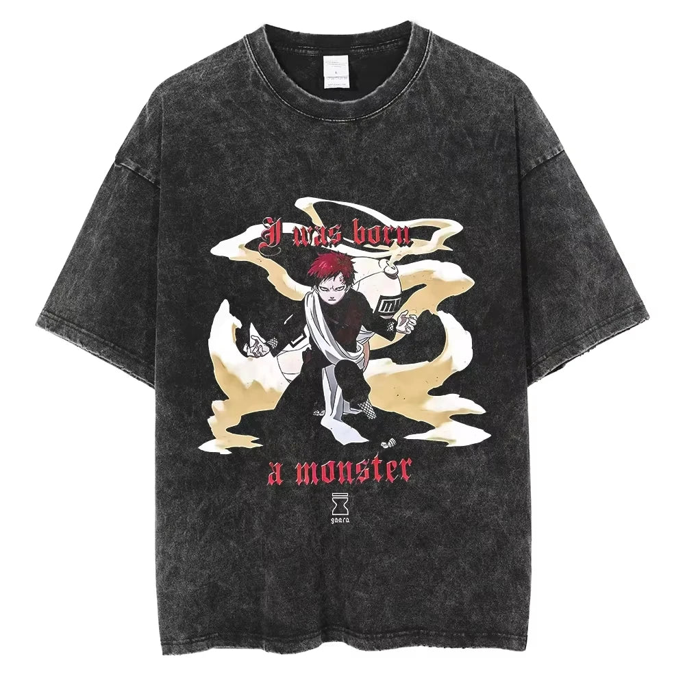 Hip Hop Streetwear Japanese Anime Naruto Print T Shirt Vintage Black T-Shirt Harajuku Cotton Casual Tops Men Short Sleeve Tshirt