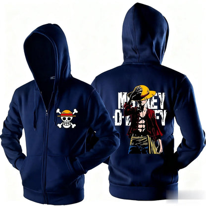Anime One Piece Luffy Zipper Hooded Jacket Men Women Sweatshirt Streetwear Cartoon Print Casual Long Sleeve Top Autumn Y2k