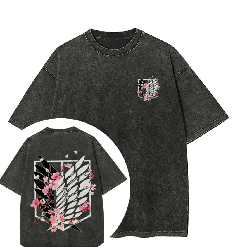 Hot Sale Attack on Titan Peripherals Graphic Print T-Shirt Men Women Retro Washed Cotton Harajuku Style Oversized Summer New Top