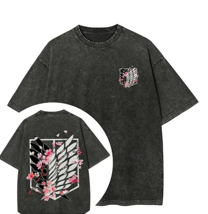 Hot Sale Attack on Titan Peripherals Graphic Print T-Shirt Men Women Retro Washed Cotton Harajuku Style Oversized Summer New Top