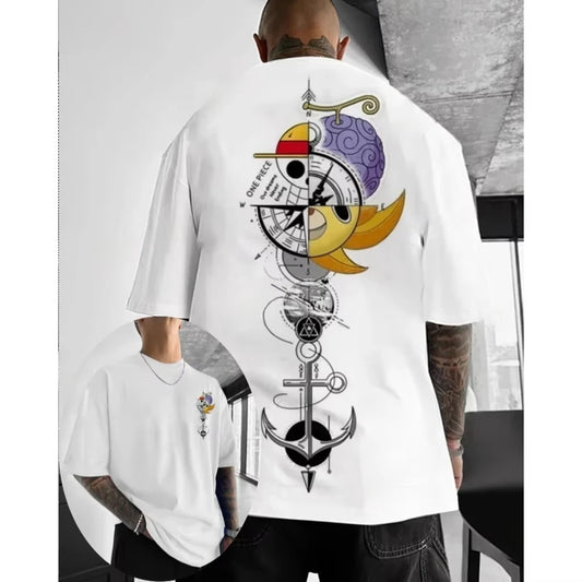 2026 Chinese New Year One Piece Men's T-shirt Monkey D. Luffy Summer and Autumn Anime Children's Short Sleeve Retro Loose Dress
