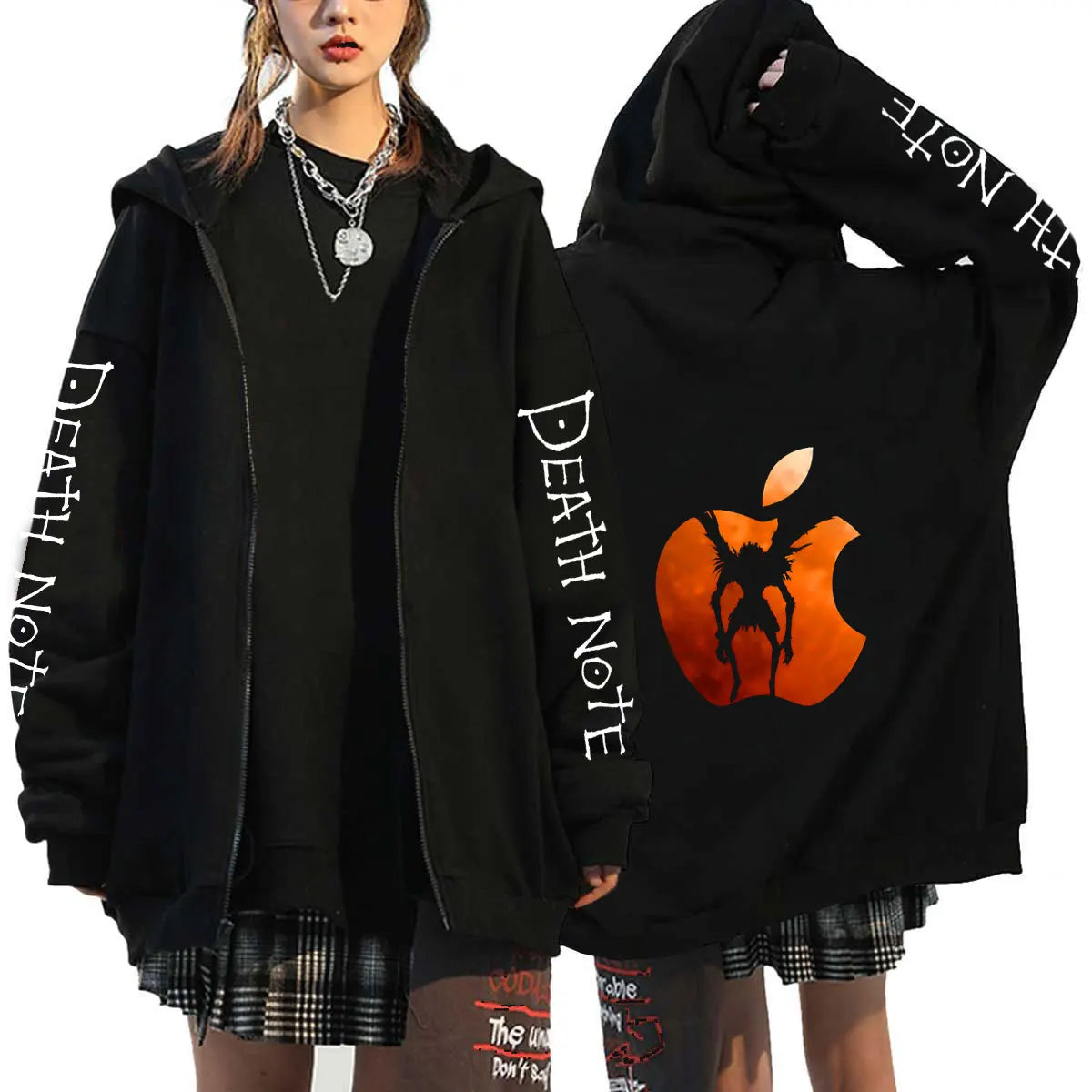 Men And Women Death Note Zip Up Hoodies Harajuku Unisex Zipper Jacket Hoody Sleeve Light Print Ryuk And Yagami Classic Simple