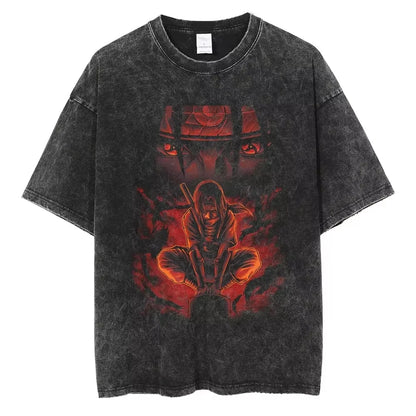 Hip Hop Streetwear Japanese Anime Naruto Print T Shirt Vintage Black T-Shirt Harajuku Cotton Casual Tops Men Short Sleeve Tshirt