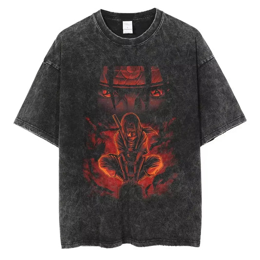 Hip Hop Streetwear Japanese Anime Naruto Print T Shirt Vintage Black T-Shirt Harajuku Cotton Casual Tops Men Short Sleeve Tshirt