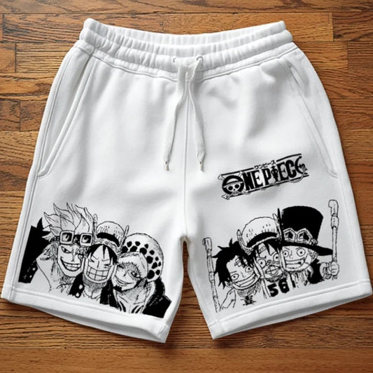 ONE PIECE Anime Luffy Peripheral Printed Cotton Shorts 2025 Korean Summer Men's Daily Loose Sports Breathable Pants