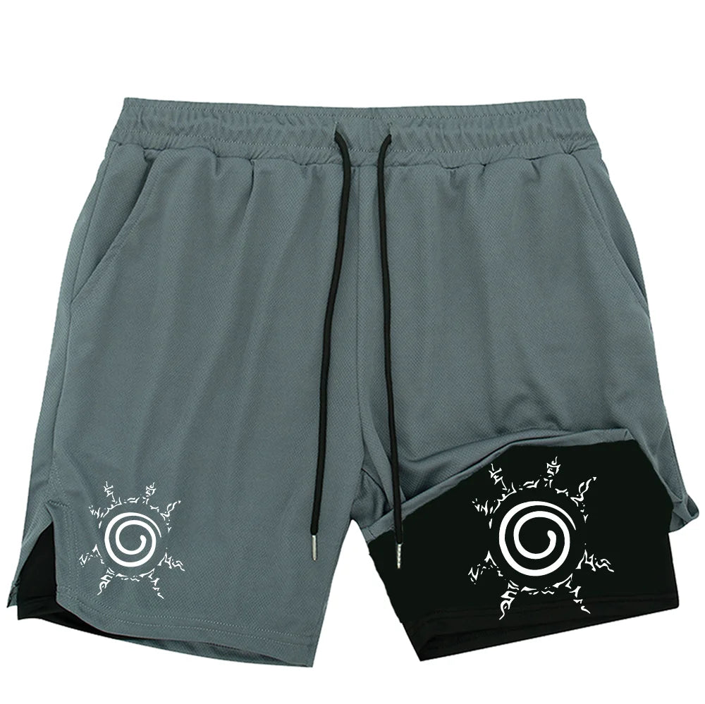 Naruto Anime Mens Gym Quick-Drying Jogging Shorts Fitness Workout Running 2 in 1 Short Pants Men Sports Bodybuilding Sweatpants