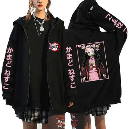 Demon Slayer Hoodie Zip Up Jacket Men Women Anime Print Kamado Nezuko Streetwear Casual Sweatshirt Cosplay Autum winter Y2k Top