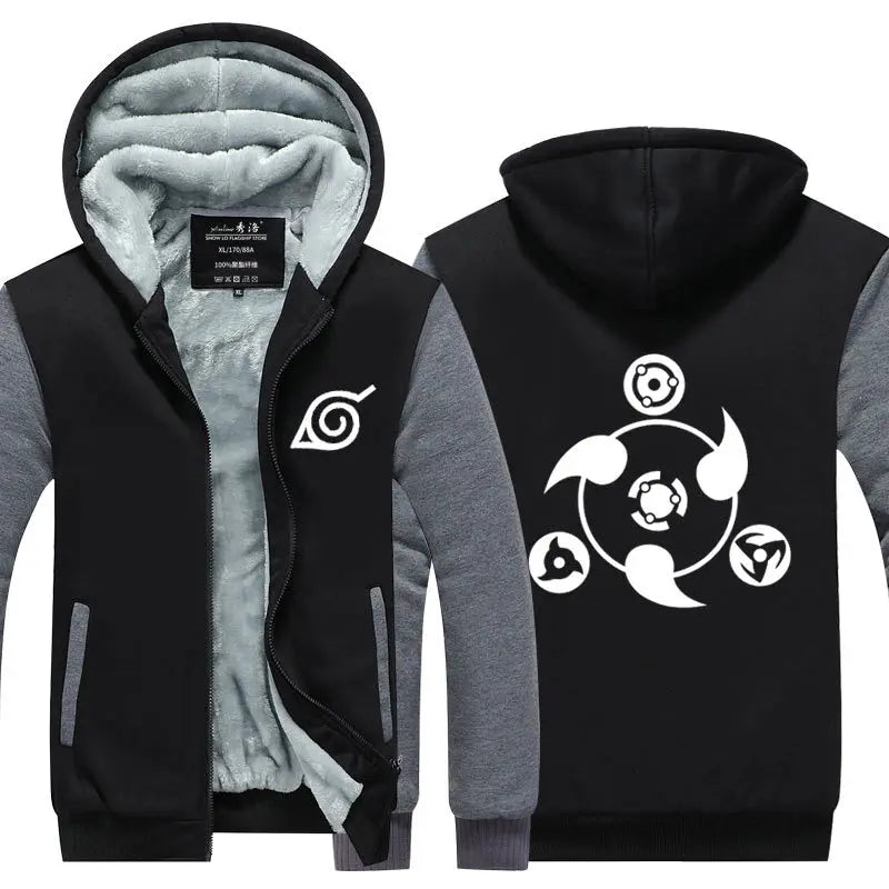 Anime Cartoon Naruto Hooded Coat Men's Autumn Winter Thicken Printing Plush Coat Student Fashion Keep Warm Coat Birthday Gift