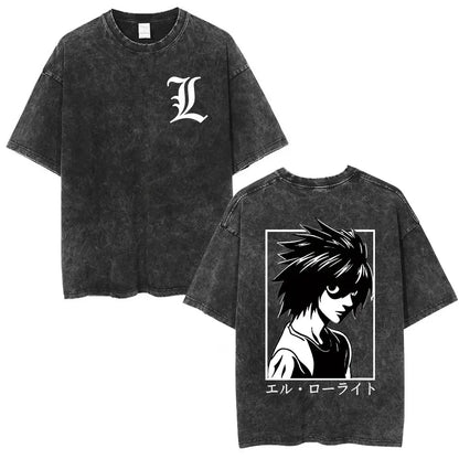 Washed Vintage Anime Death Note Ryuk T Shirts Men Women Fashion Oversized Crewneck T-shirts Men's Cartoon Manga Merch Streetwear