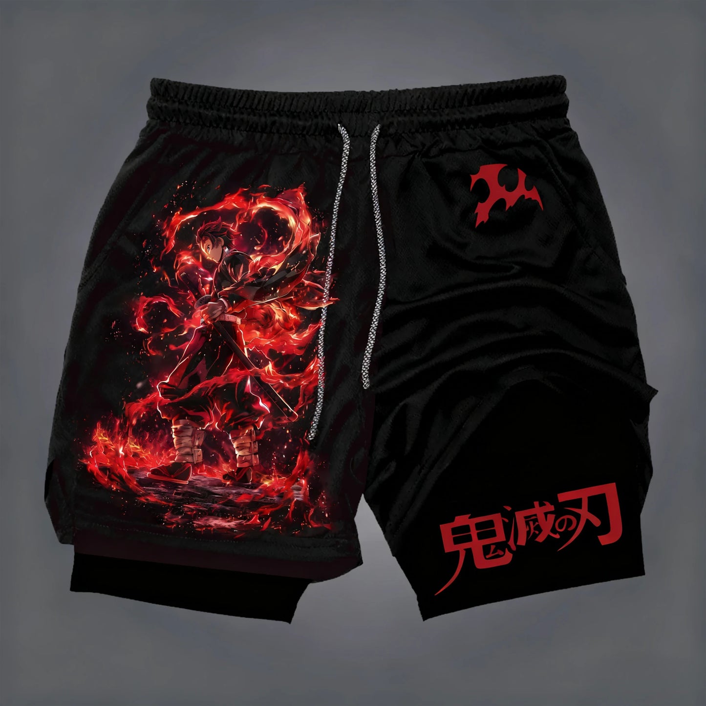 Demon Slayer Anime New Co-branded Printed 2-in-1 Sports Shorts 2025 Summer Fashion Fitness Swimming Hiking Double Layer Shorts