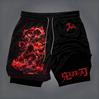 Demon Slayer Anime New Co-branded Printed 2-in-1 Sports Shorts 2025 Summer Fashion Fitness Swimming Hiking Double Layer Shorts