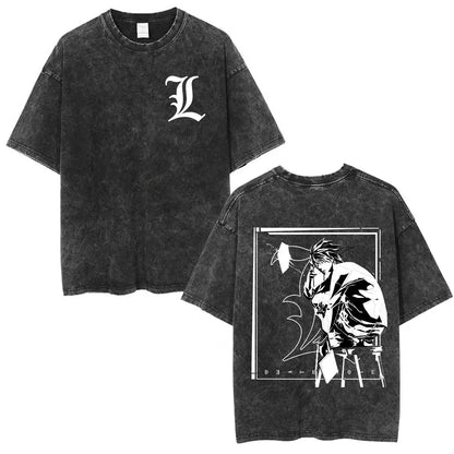 Washed Vintage Anime Death Note Ryuk T Shirts Men Women Fashion Oversized Crewneck T-shirts Men's Cartoon Manga Merch Streetwear