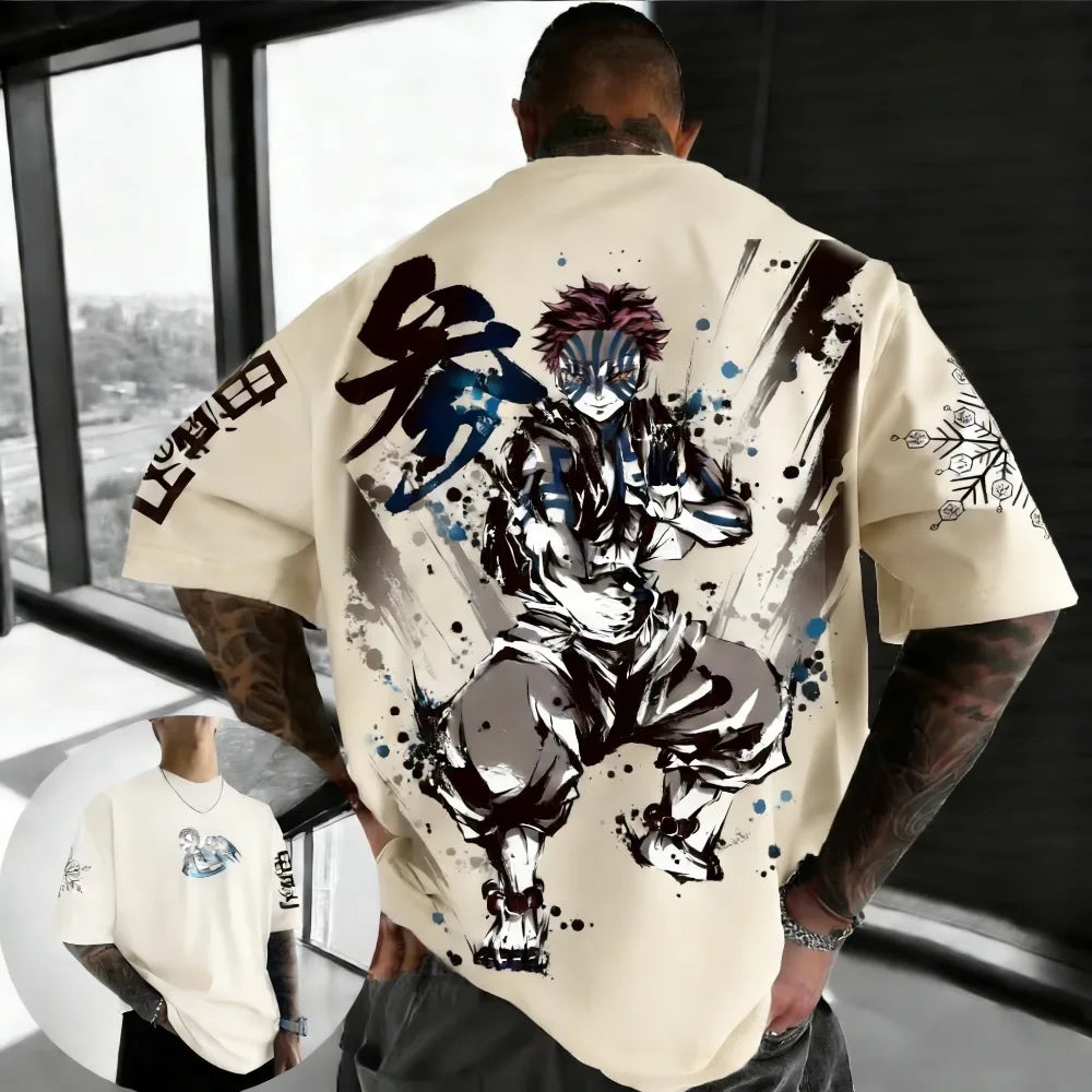 Summer Plus Size Demon Slayer Anime Printed Men, Women T-shirt Casual Parent Child Top Fashion Harajuku Style Street Wear Y2K