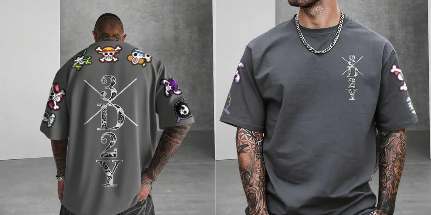 2026 New Year Hot Sale One Piece Anime Skull Printed Men's T-shirt Summer Pattern Street Fashion Hip Hop Super Large Y2k