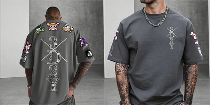 2026 New Year Hot Sale One Piece Anime Skull Printed Men's T-shirt Summer Pattern Street Fashion Hip Hop Super Large Y2k