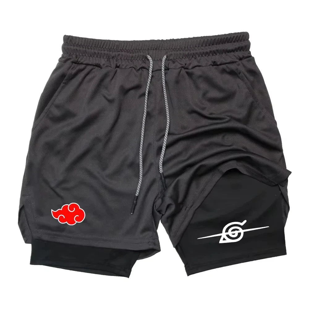 Naruto Anime New Sports 2-in-1 Shorts 2025 Men and Women Summer Gym Training Sweat-absorbing Breathable Fake Two-piece Shorts