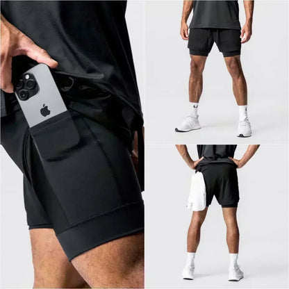 Summer Quick Dry Gym Shorts Man Demon Slayer Fashion Anime Print Double-layer Pants Streetwear Sportswear Fitness Beach Pants