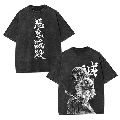 Demon Slayer Anime T Shirt Men Women Vintage Washed Cotton Tee 2026 Summer Casual Tops Graphic Print Streetwear Manga Fashion