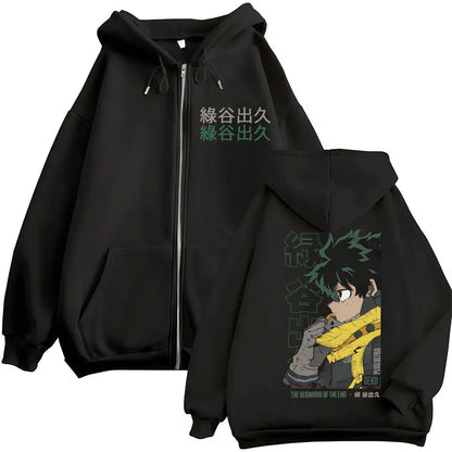Japan Anime My Hero Academia Zip Up Hoodies Harajuku Fashion Manga Vintage Sweatshirt Men Women Fleece Oversized Tracksuit Coats