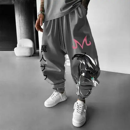 Gray Dragon Ball Goku Cotton Pants Cuffed Ankle Unisex Anime Harem Joggers Extra Large Size Wide Leg Comfort