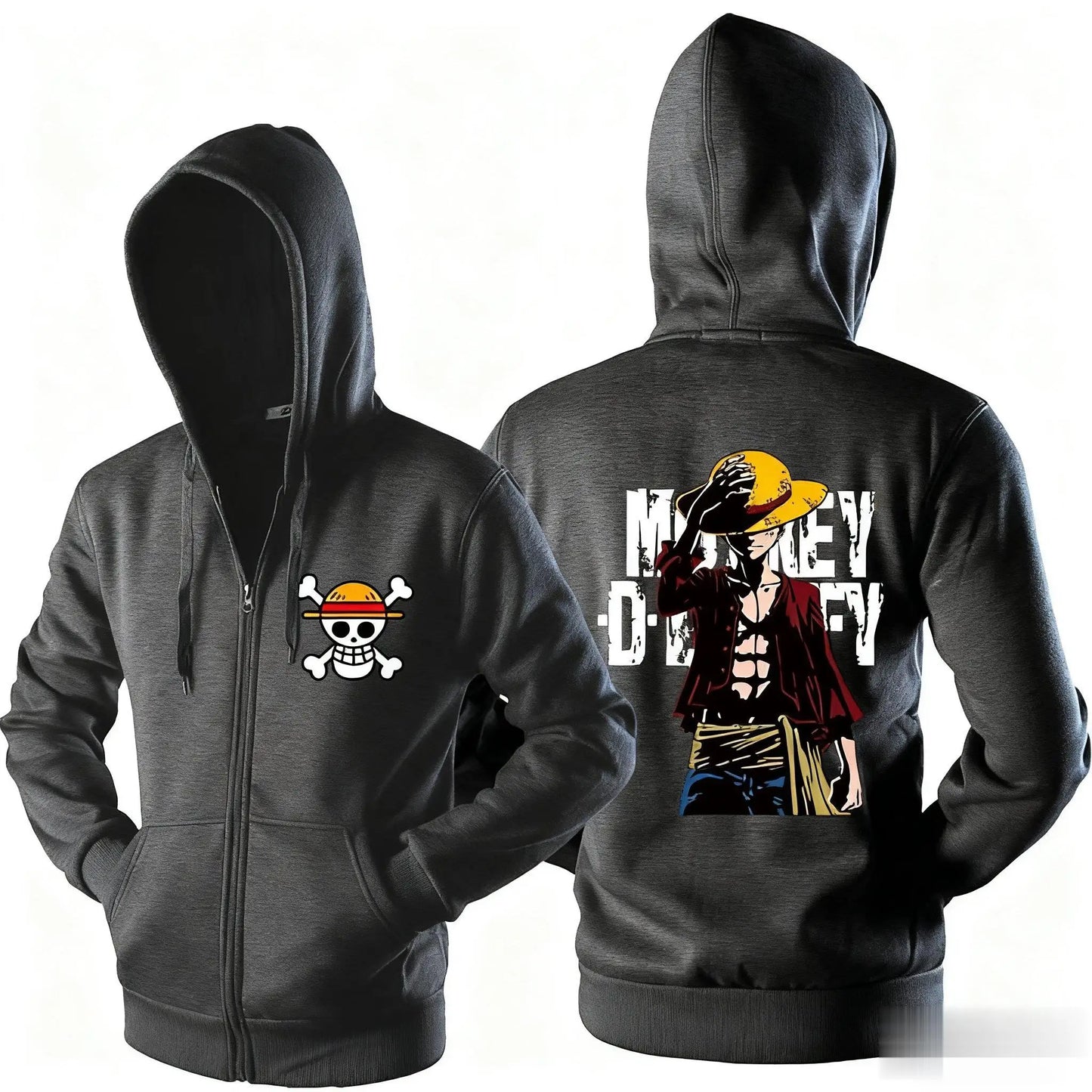 Anime One Piece Luffy Zipper Hooded Jacket Men Women Sweatshirt Streetwear Cartoon Print Casual Long Sleeve Top Autumn Y2k