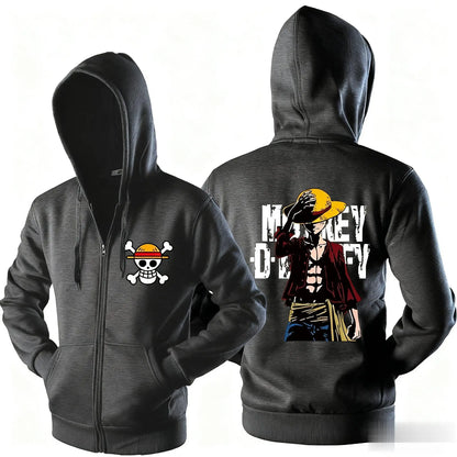 Anime One Piece Luffy Zipper Hooded Jacket Men Women Sweatshirt Streetwear Cartoon Print Casual Long Sleeve Top Autumn Y2k