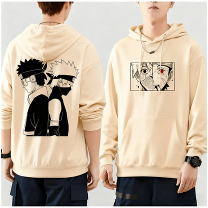 Naruto Kakashi Uchiha Obito Printed Hoodie Harajuku Retro Streetwear Men's Pure Cotton Oversized Loose Women's Hooded Unisex Y2k