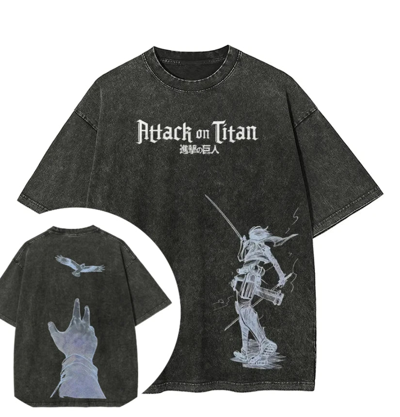 Hot Sale Attack on Titan Peripherals Graphic Print T-Shirt Men Women Retro Washed Cotton Harajuku Style Oversized Summer New Top