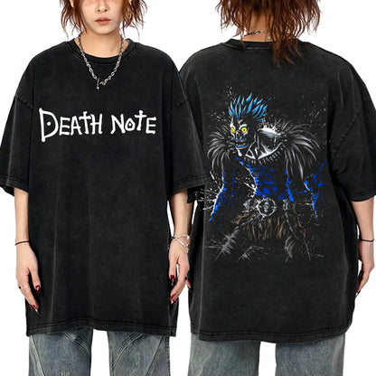 Washed Vintage Anime Death Note Ryuk T Shirts Men Women Fashion Oversized Crewneck T-shirts Men's Cartoon Manga Merch Streetwear