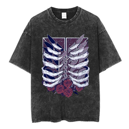 Vintage Washed Anime Attack on Titan Eren Jaeger T-shirt Men Women Fashion Short Sleeve T Shirts Cotton T-shirt Tops 2026 Summer