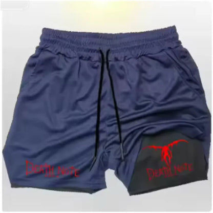 Death Note Anime Men's 2-in-1 Quick Dry Shorts Double-Deck Gym Running Sport Fitness Jogging Workout Outdoor Short Pants