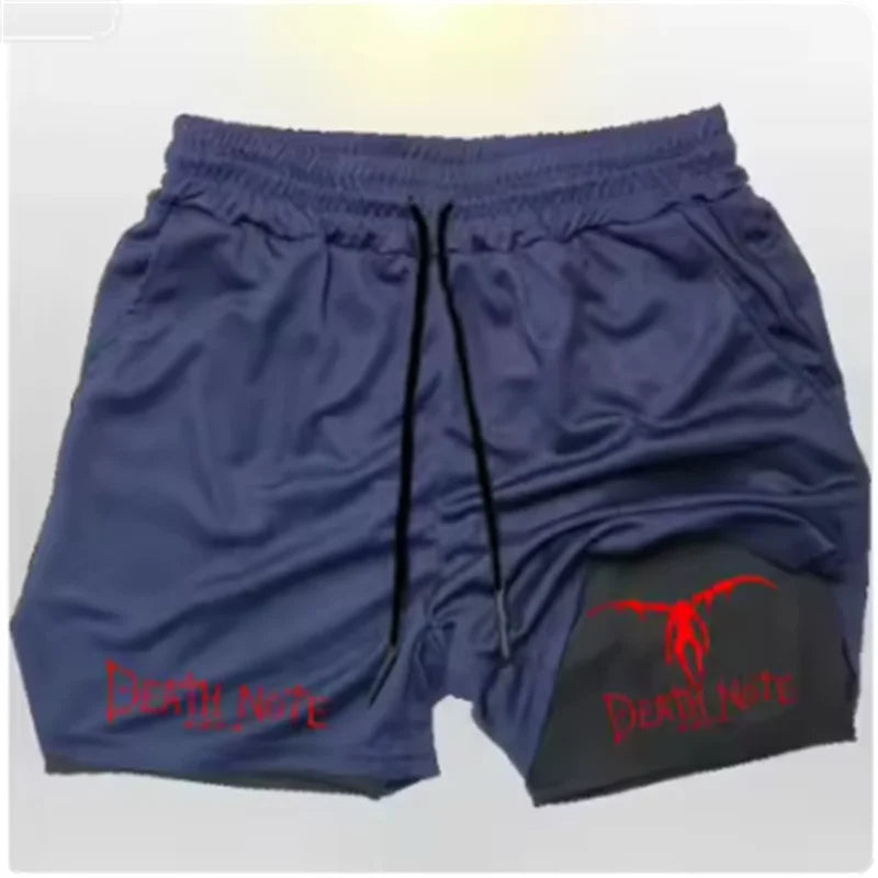 Death Note Anime Men's 2-in-1 Quick Dry Shorts Double-Deck Gym Running Sport Fitness Jogging Workout Outdoor Short Pants